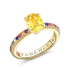 Fabergé - Anillo estriado de zafiro amarillo y piedras preciosas multicolores - Ref.: 3081/11- Talla: 51