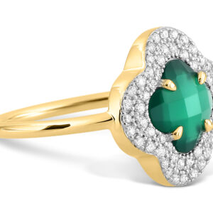 MORGANNE BELLO - Anillo Victoria, Ágata Verde y Doble fila de Diamantes - Talla: 52