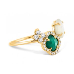 MORGANNE BELLO - Anillo Bouquet, Ágata Verde, Madre Perla y Diamantes - Talla: 53